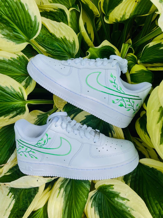 Custom Air Force 1 Shoes with Green Vine Pattern