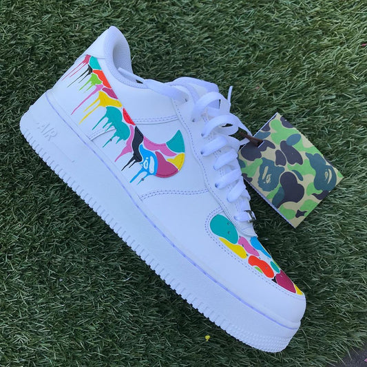 Custom Air Force 1 Shoes with Multicolor Splatter Design