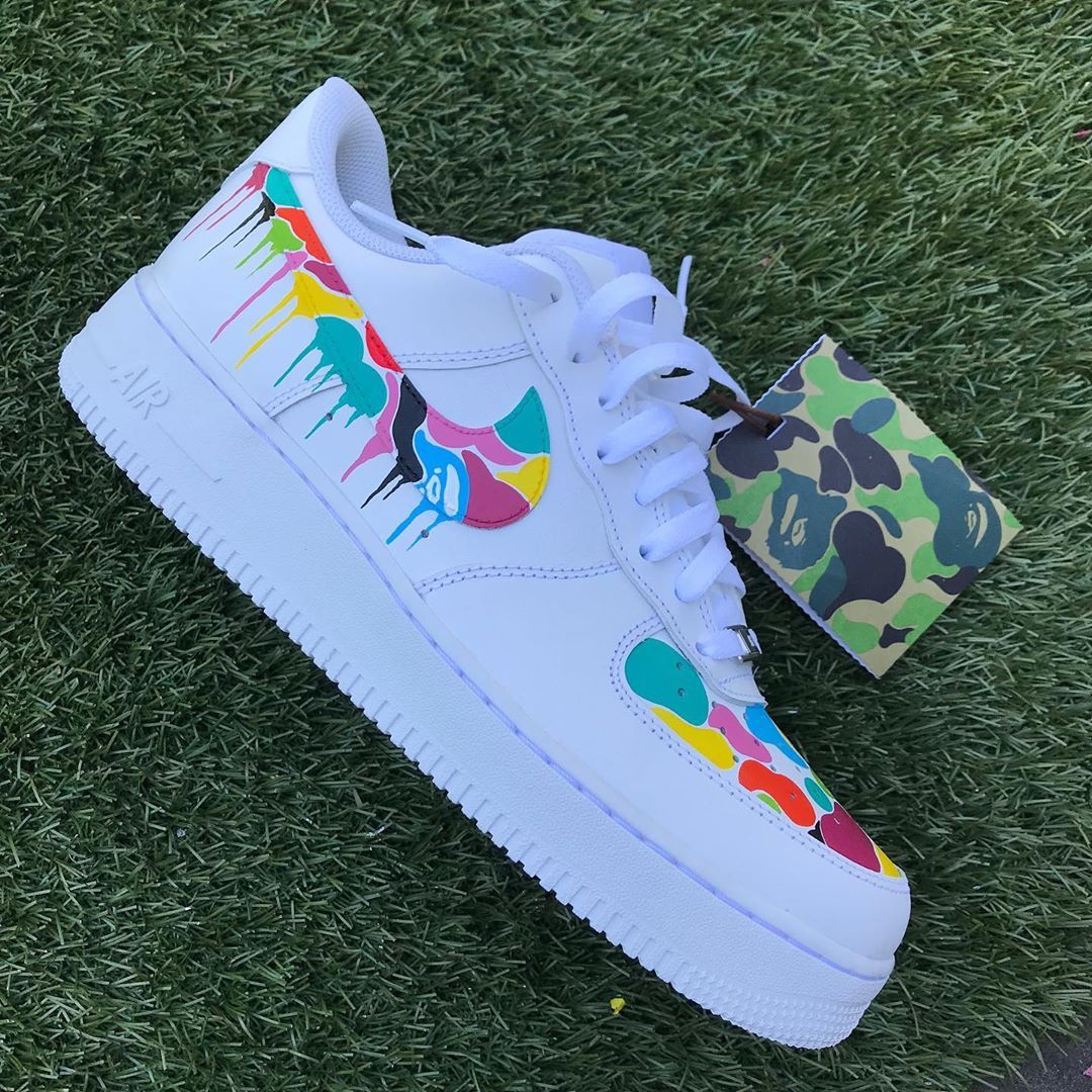 Custom Air Force 1 Shoes with Multicolor Splatter Design