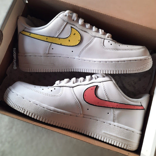 Custom Air Force 1 Shoes with Yellow and Pink Swoosh