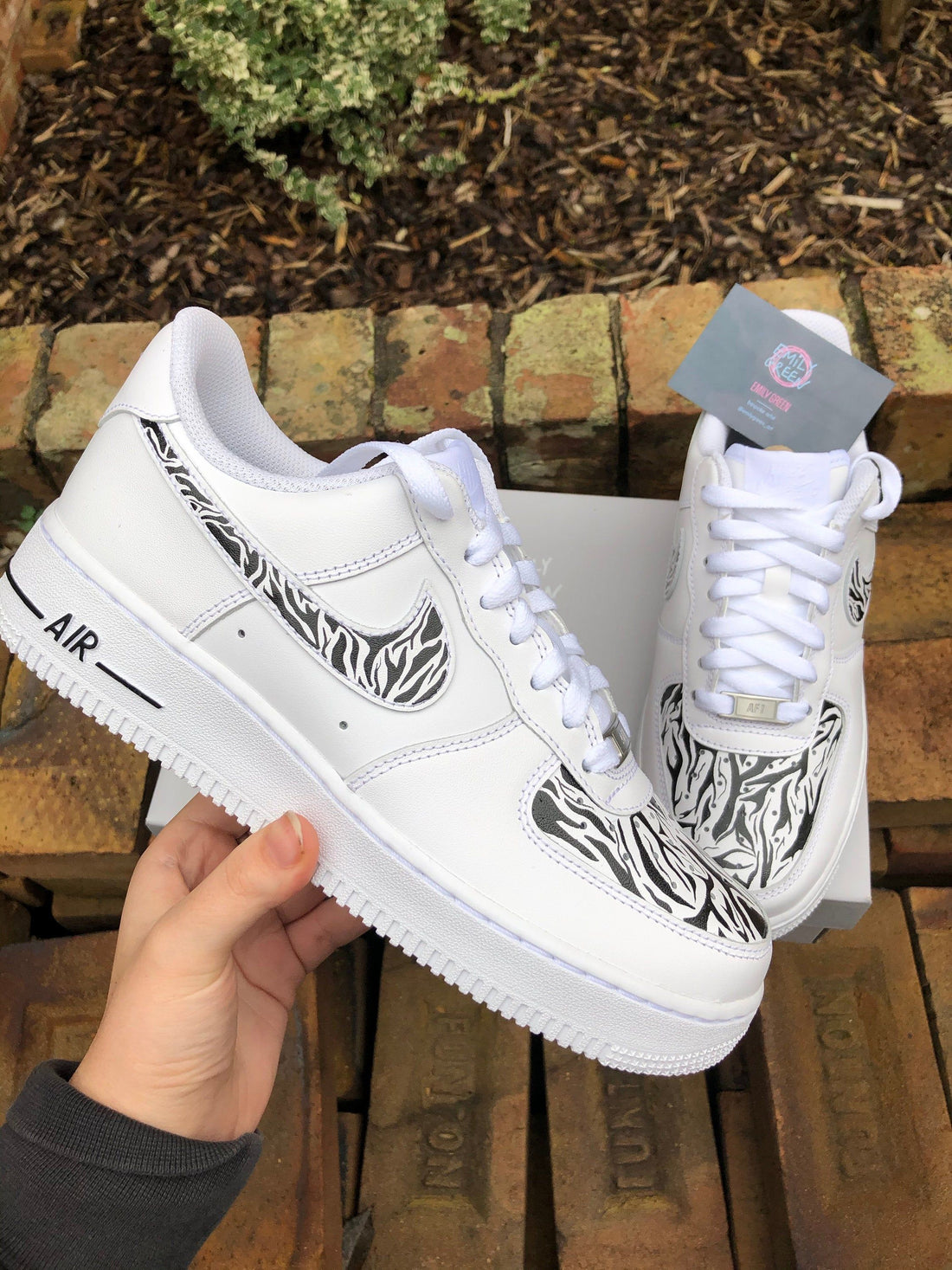Custom Air Force 1 Shoes with Zebra Pattern Black Color