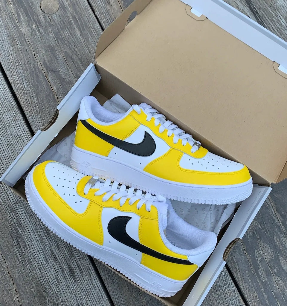 Custom Air Force 1 Shoes Yellow Black and White