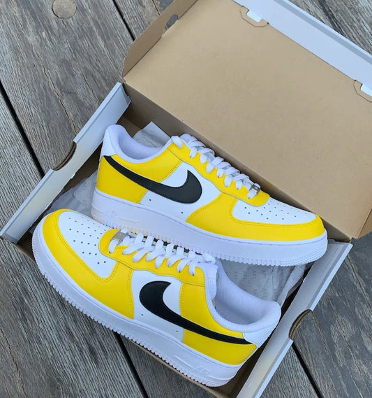 Custom Air Force 1 Shoes Yellow Black and White
