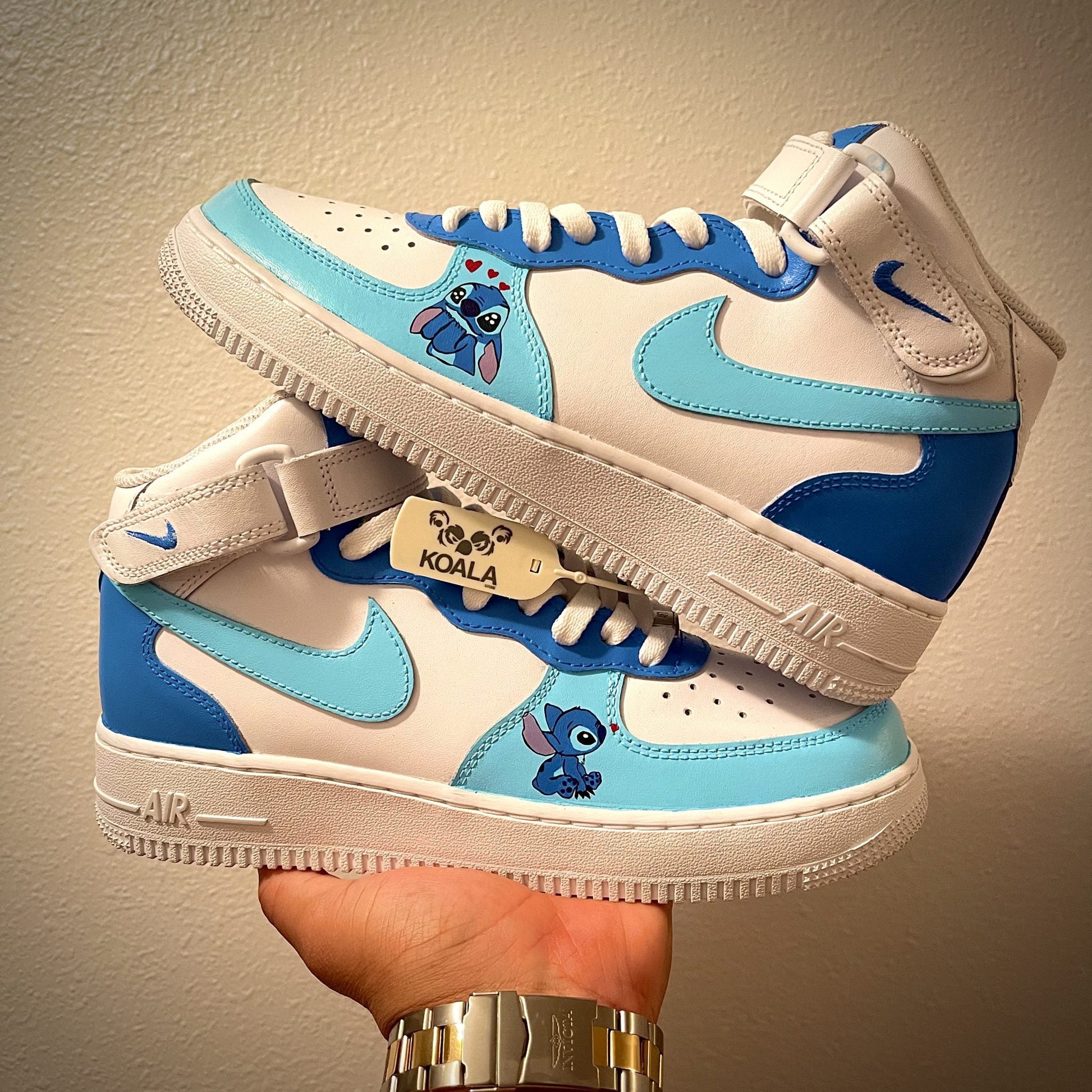 Custom Air Force 1 White And Baby Blue With Stitch Design