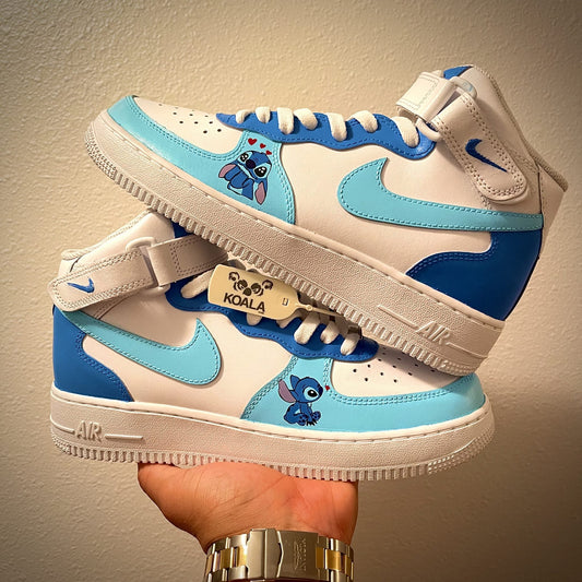 Custom Air Force 1 White And Baby Blue With Stitch Design