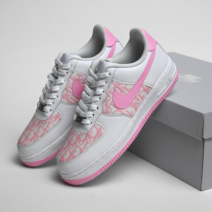 Custom Air Force 1 White And Baby Pink With Pattern