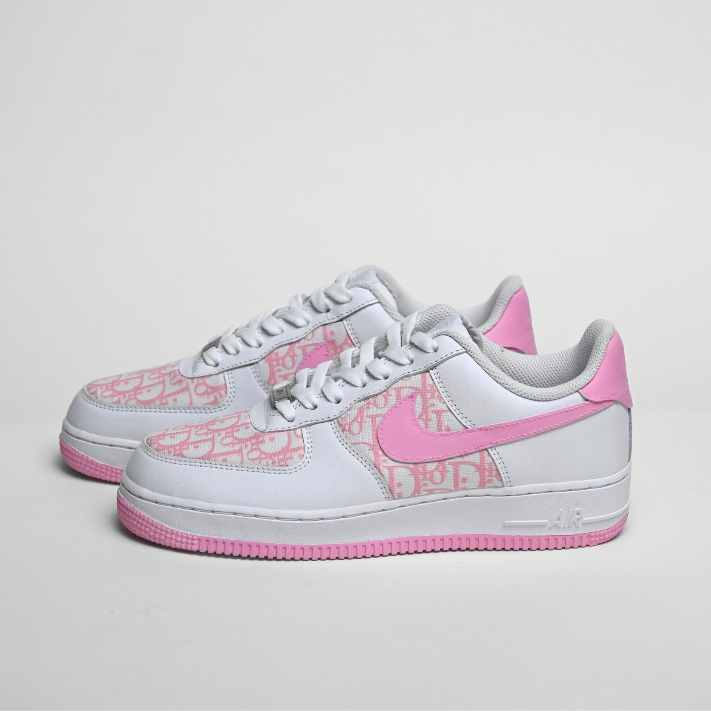 Custom Air Force 1 White And Baby Pink With Pattern