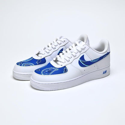 Custom Air Force 1 White And Blue With Paisley Pattern