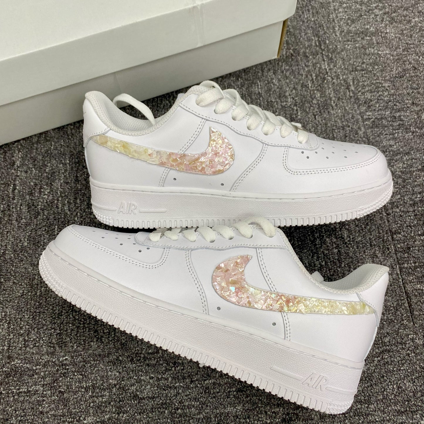 Custom Air Force 1 White And Pink With Shiny Fragment Design