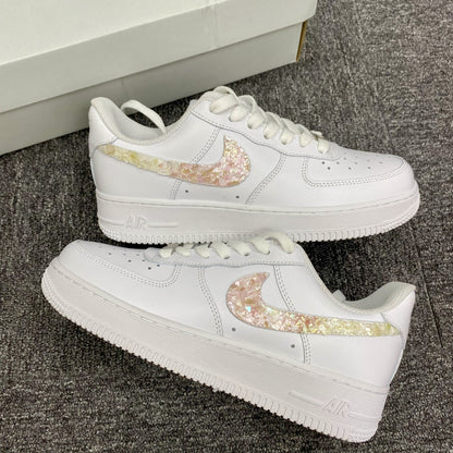 Custom Air Force 1 White And Pink With Shiny Fragment Design