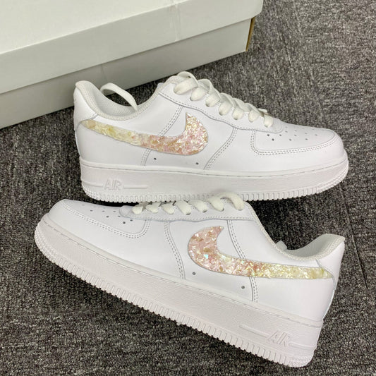 Custom Air Force 1 White And Pink With Shiny Fragment Design