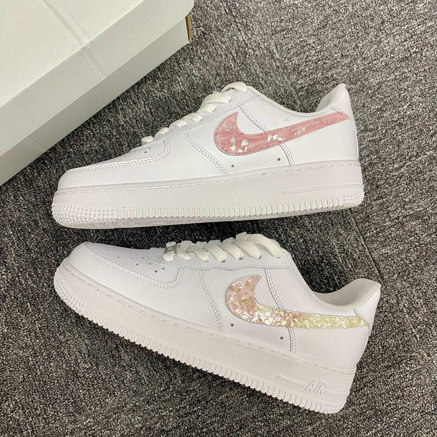 Custom Air Force 1 White And Pink With Shiny Fragment Design