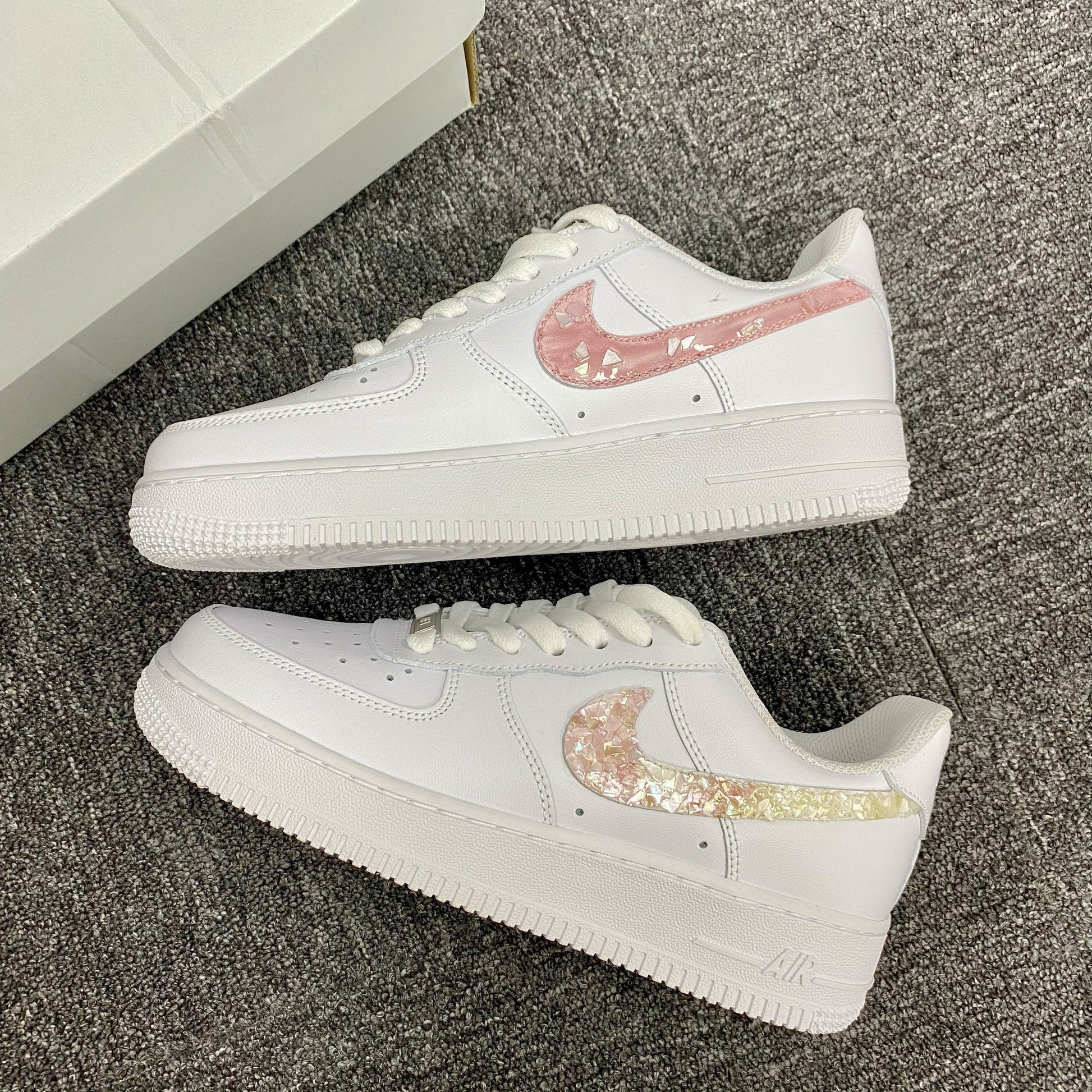 Custom Air Force 1 White And Pink With Shiny Fragment Design
