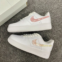 Custom Air Force 1 White And Pink With Shiny Fragment Design