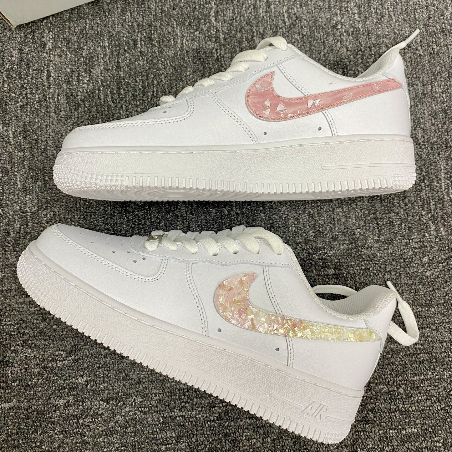 Custom Air Force 1 White And Pink With Shiny Fragment Design
