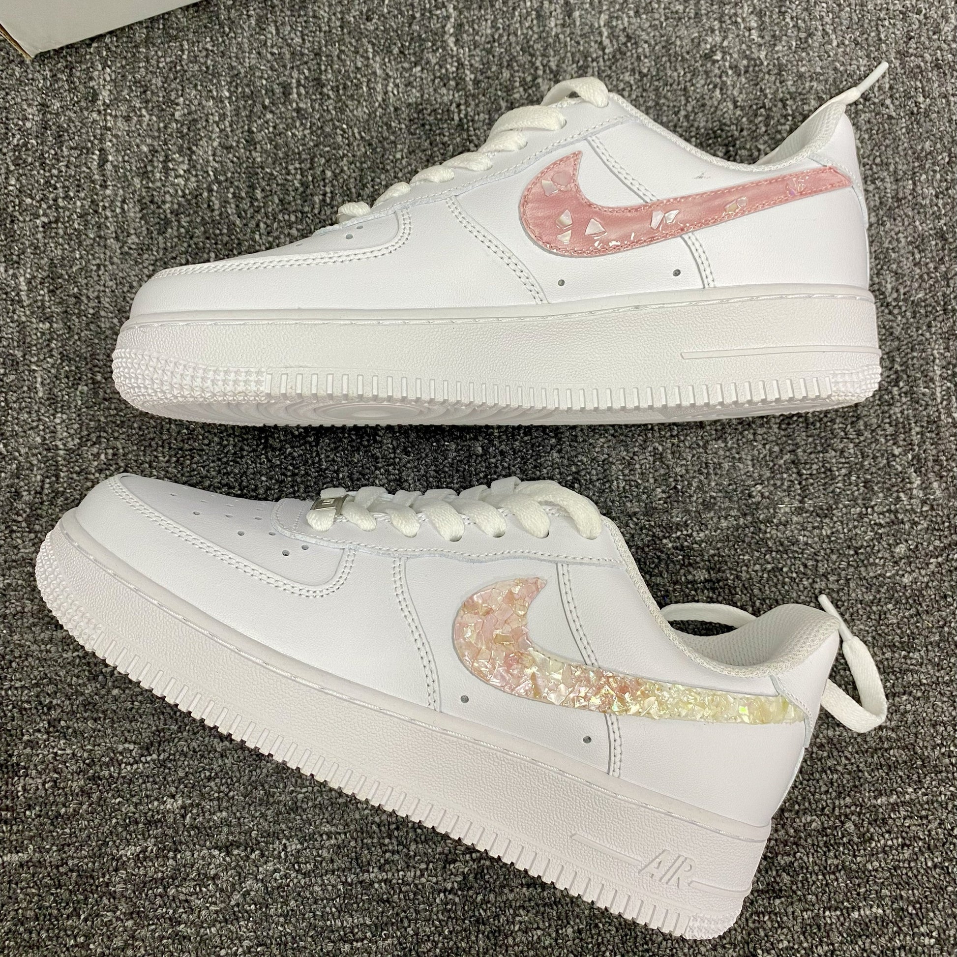 Custom Air Force 1 White And Pink With Shiny Fragment Design