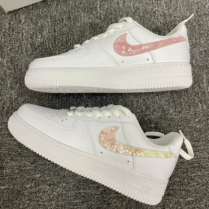 Custom Air Force 1 White And Pink With Shiny Fragment Design