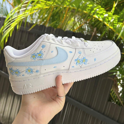 Custom Air Force 1 White Baby Blue Floral Pattern