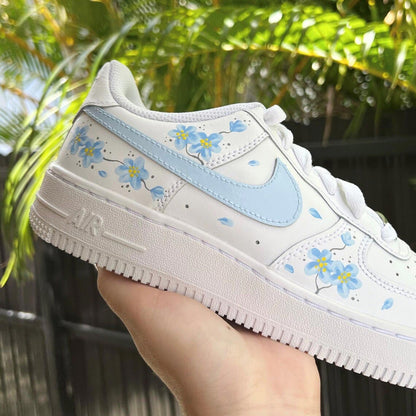 Custom Air Force 1 White Baby Blue Floral Pattern