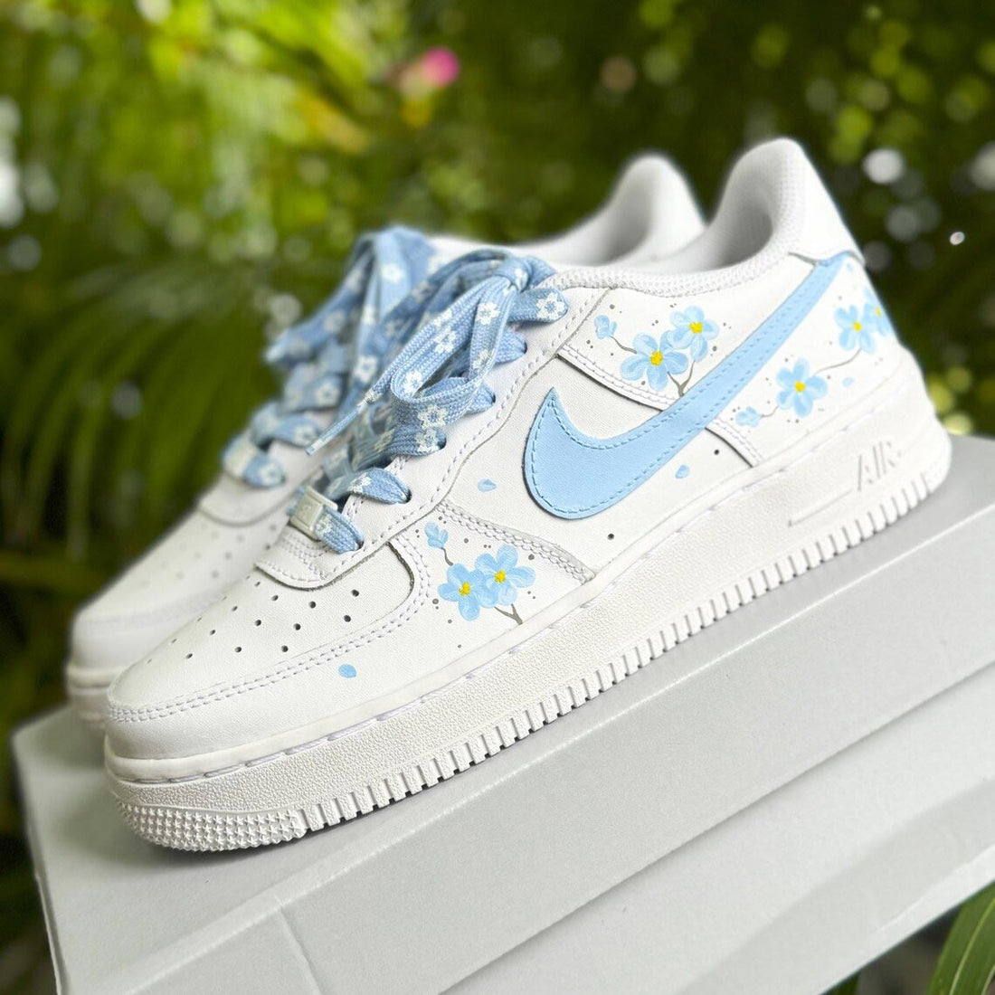 Custom Air Force 1 White Baby Blue Floral Pattern