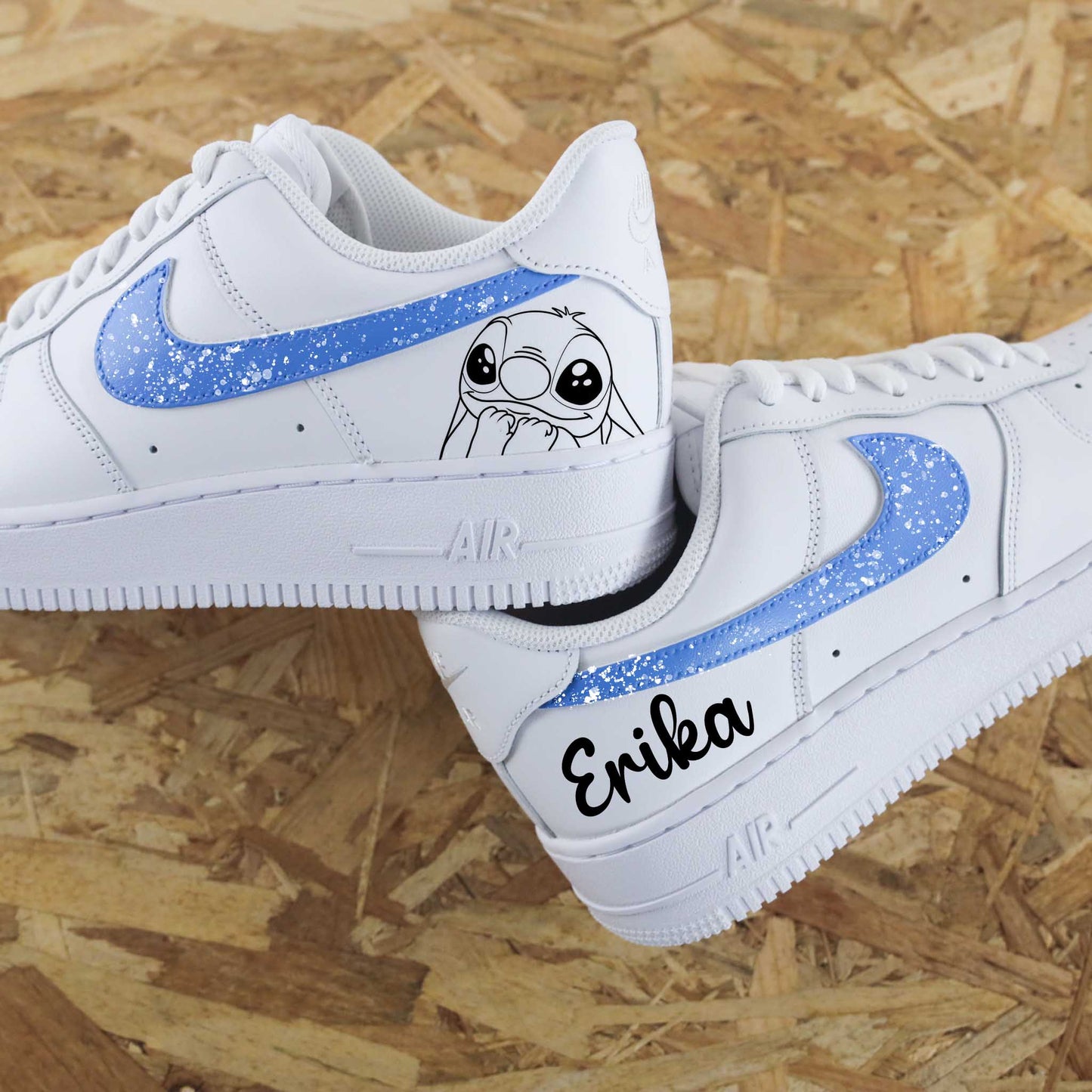 Custom Air Force 1 White Baby Blue Glitter Swoosh