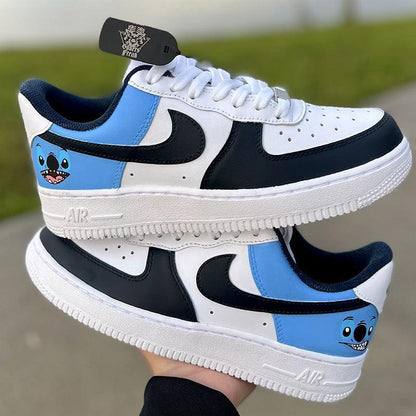 Custom Air Force 1 White Baby Blue With Stitch Design