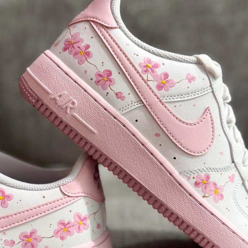Custom Air Force 1 White Baby Pink Floral Pattern