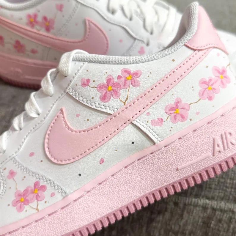 Custom Air Force 1 White Baby Pink Floral Pattern