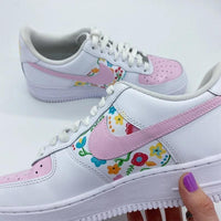 Custom Air Force 1 White Baby Pink Floral Pattern