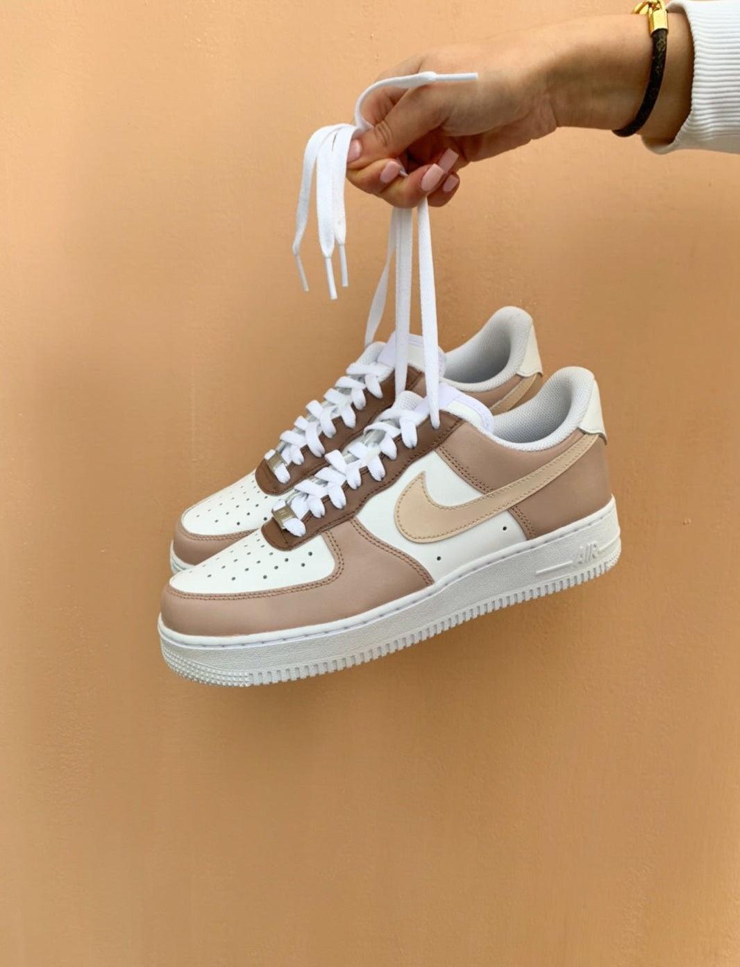 Custom Air Force 1 White Beige Brown Color - Blocked