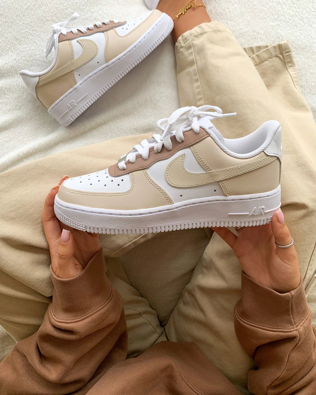 Custom Air Force 1 White Beige Color - Blocked