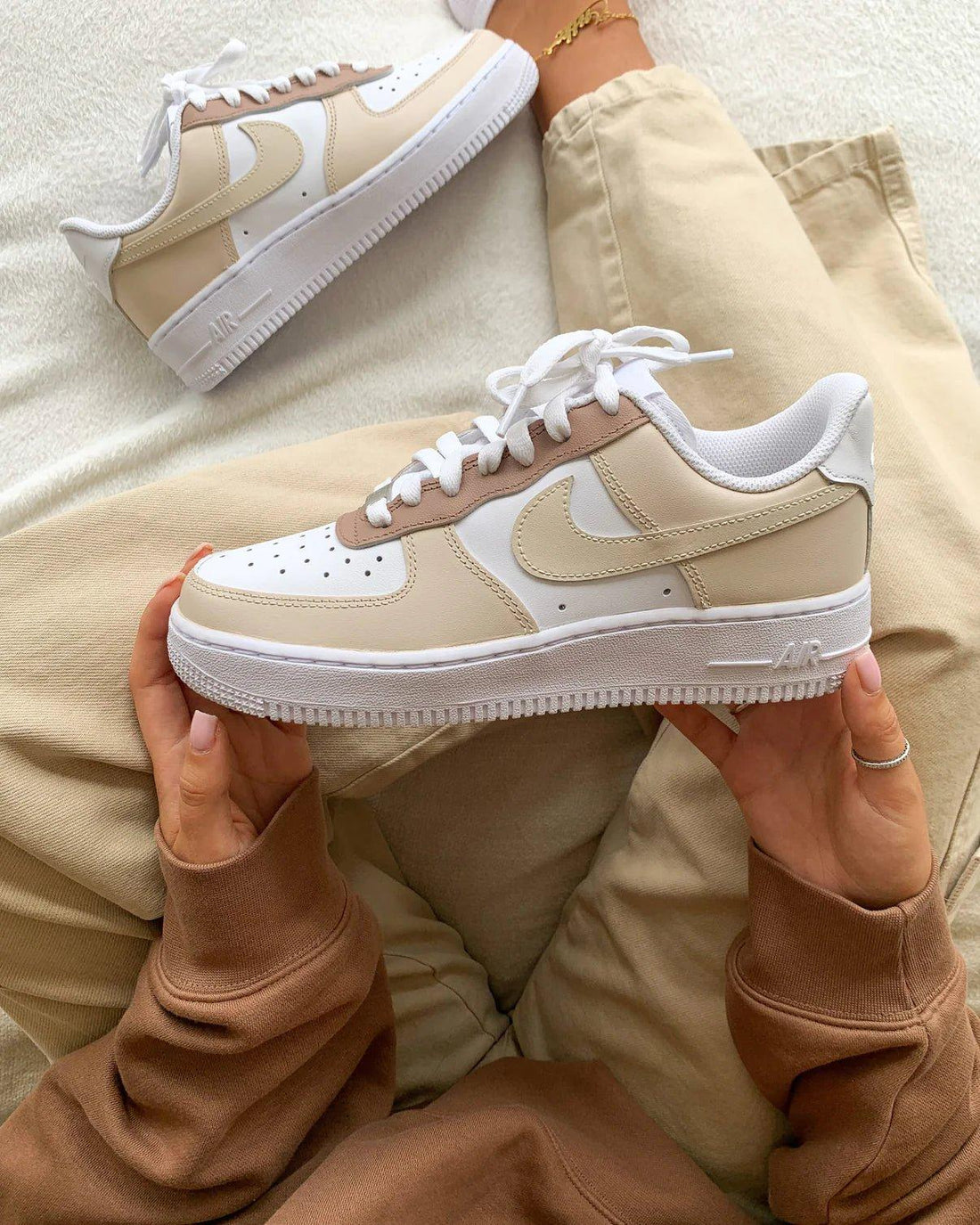 Custom Air Force 1 White Beige Color - Blocked