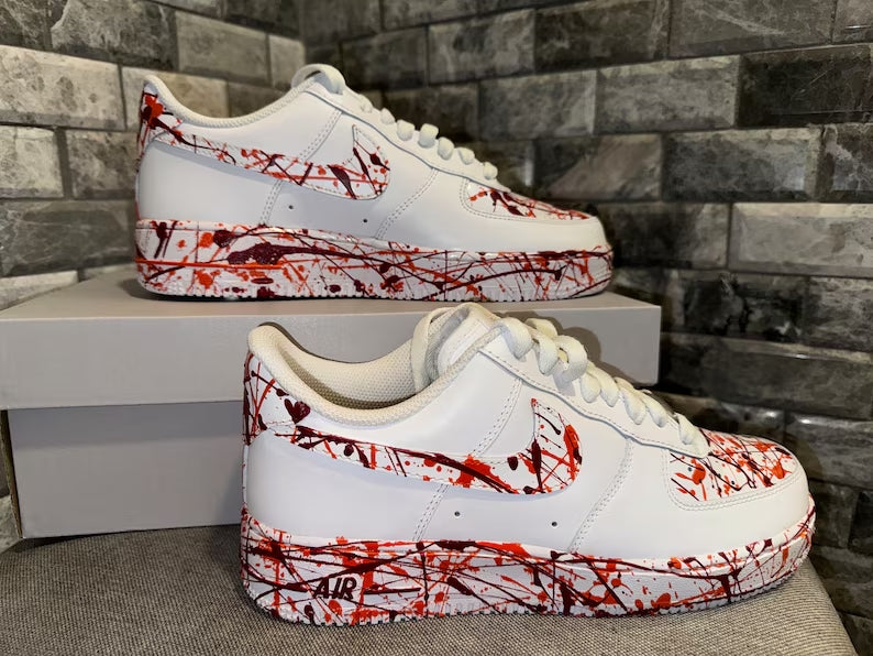 Custom Air Force 1 White Black Blood Splatter