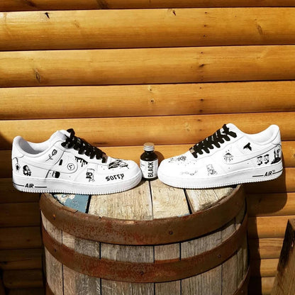 Custom Air Force 1 White Black Butterfly And Graffiti Designs