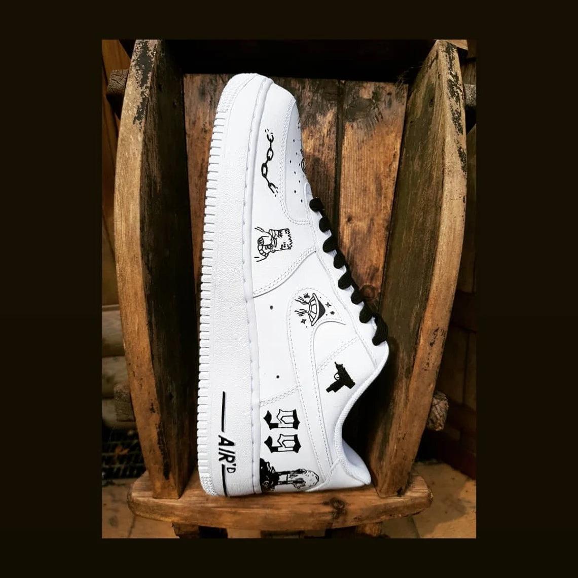 Custom Air Force 1 White Black Butterfly And Graffiti Designs