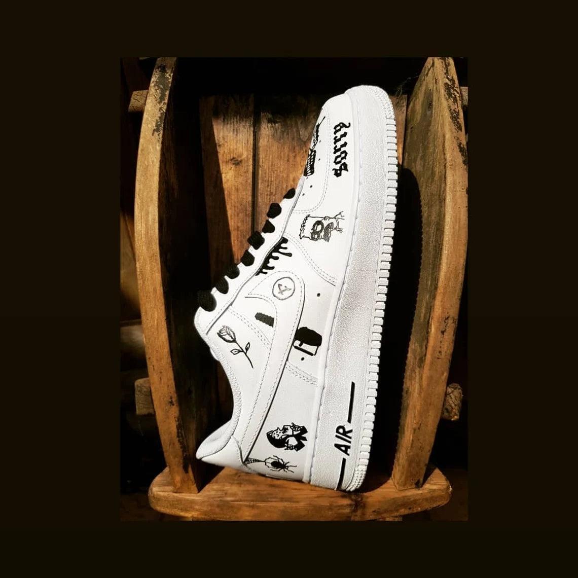 Custom Air Force 1 White Black Butterfly And Graffiti Designs