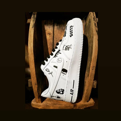 Custom Air Force 1 White Black Butterfly And Graffiti Designs