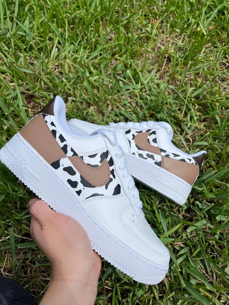 Custom Air Force 1 White Black Cow Print