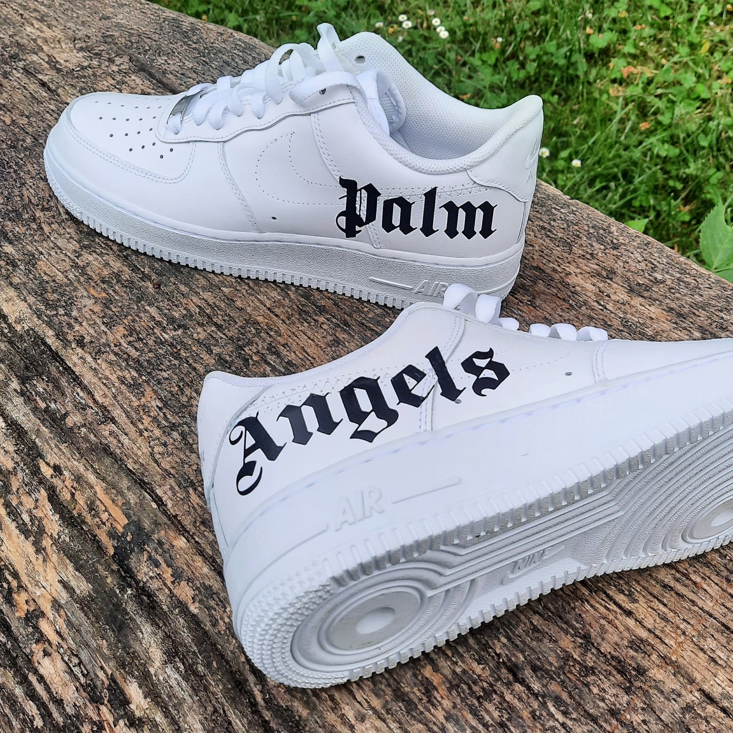 Custom Air Force 1 White Black Palm Angels Lettering