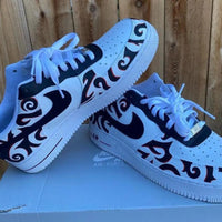 Custom Air Force 1 White Black Swirl Pattern