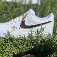 Custom Air Force 1 White Black Swoosh With Gold Accents