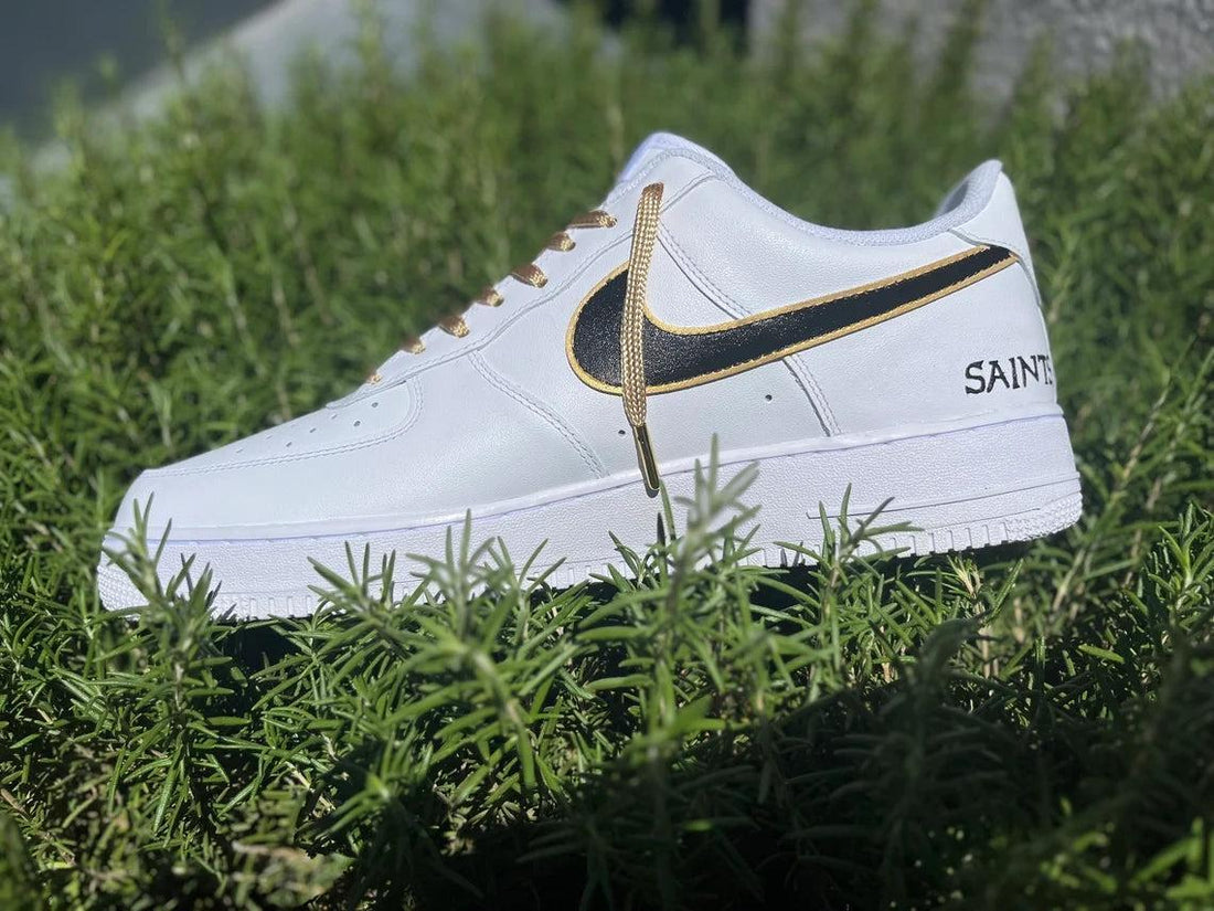 Custom Air Force 1 White Black Swoosh With Gold Accents