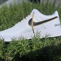 Custom Air Force 1 White Black Swoosh With Gold Accents