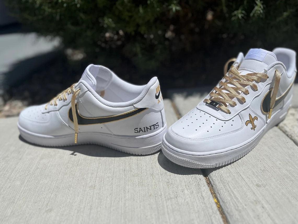 Custom Air Force 1 White Black Swoosh With Gold Accents
