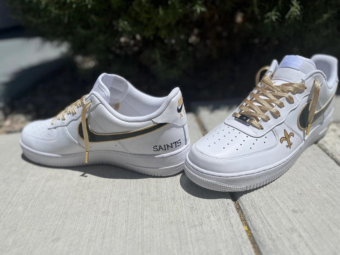 Custom Air Force 1 White Black Swoosh With Gold Accents