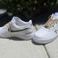 Custom Air Force 1 White Black Swoosh With Gold Accents