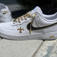Custom Air Force 1 White Black Swoosh With Gold Accents