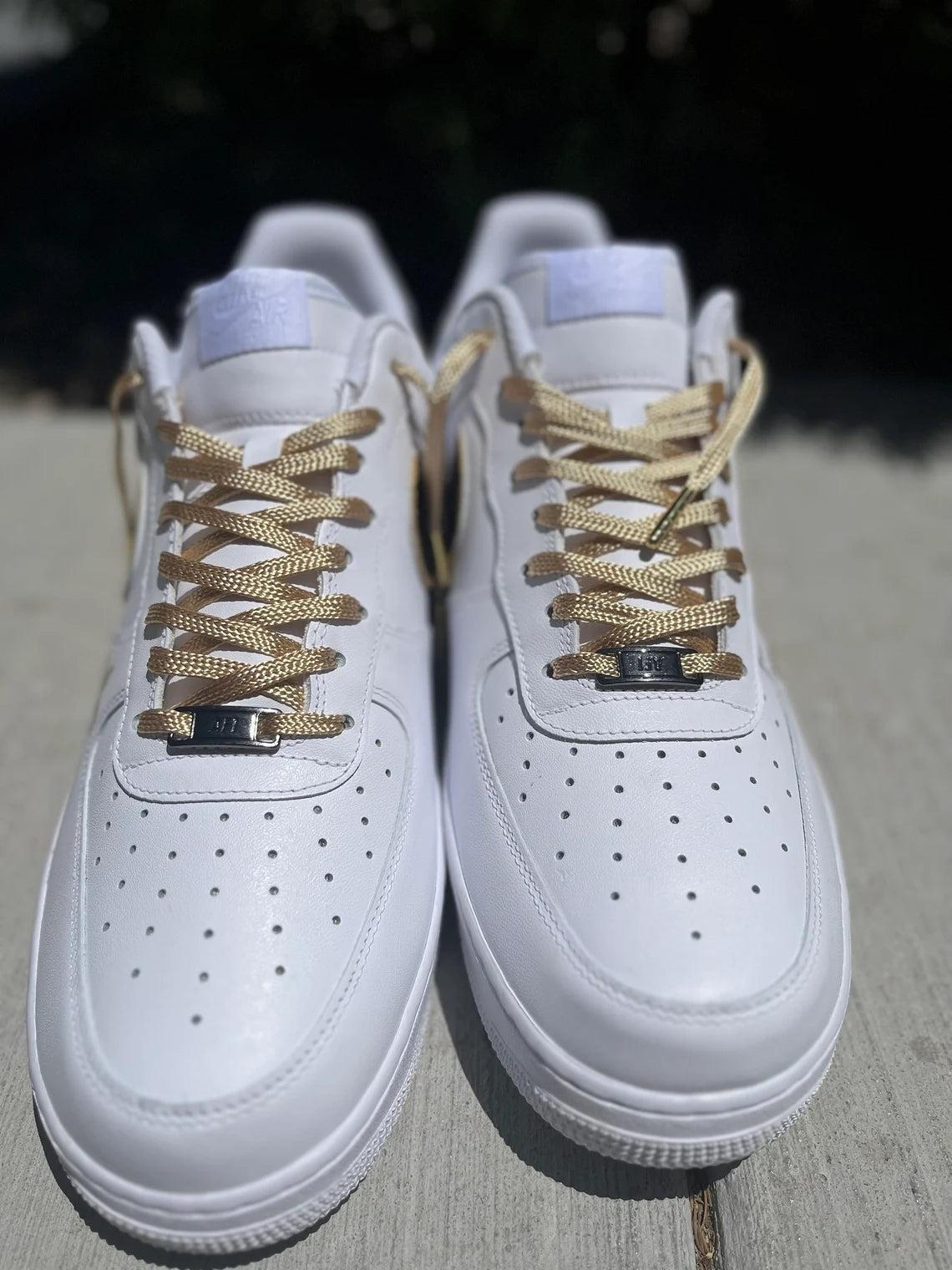 Custom Air Force 1 White Black Swoosh With Gold Accents