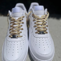 Custom Air Force 1 White Black Swoosh With Gold Accents