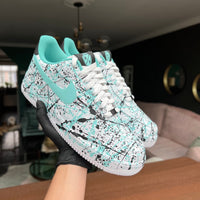 Custom Air Force 1 White Black Teal Splatter